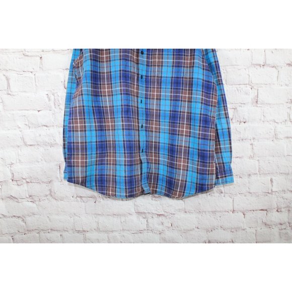 LL Bean Blue Cotton Scotch Plaid Flannel Traditional Fit Shirt Size L - Picture 3 of 9